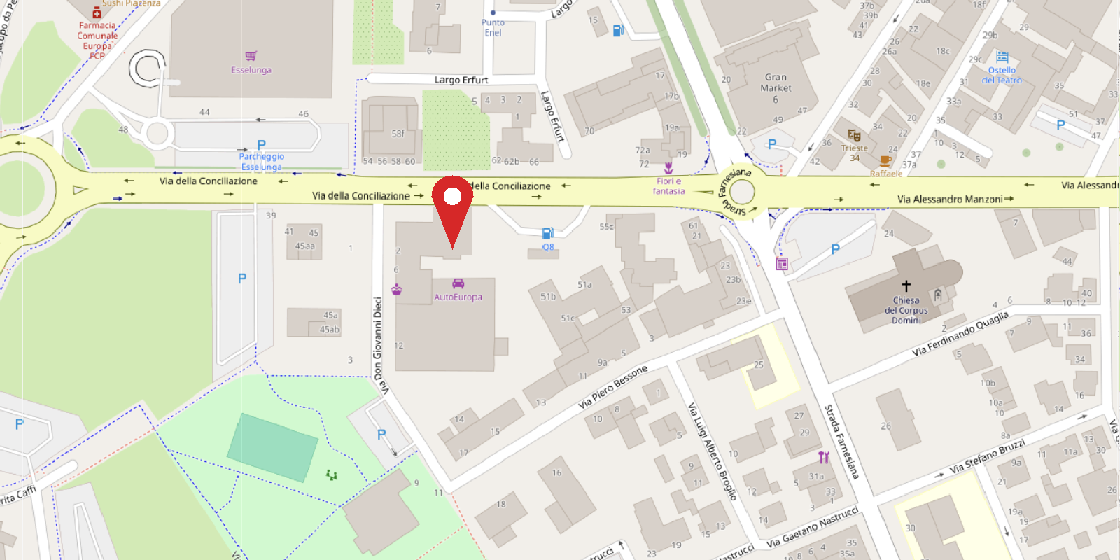 Mappa: il laboratorio Jomax in via Conciliazione 47F a Piacenza